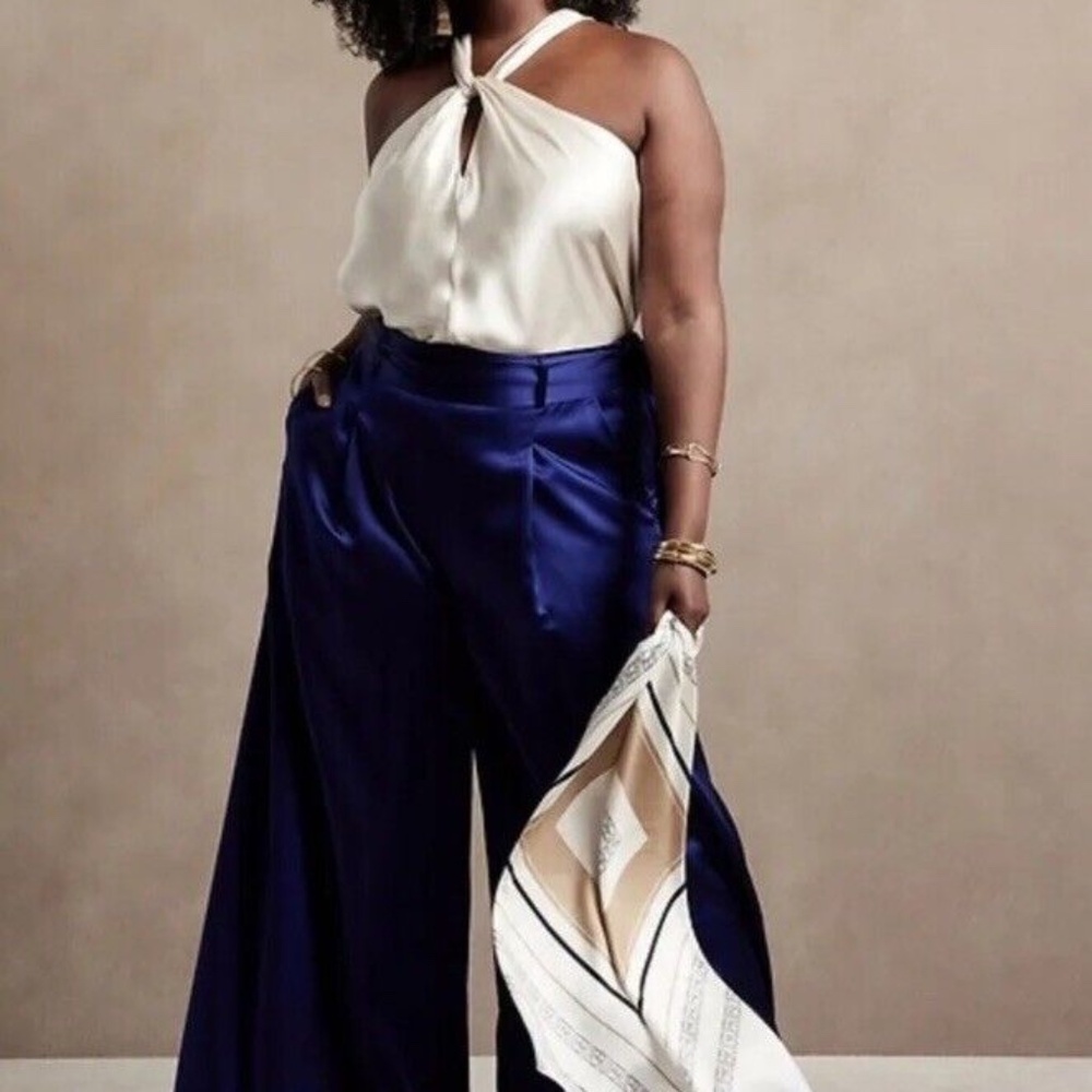 Banana Republic Wide Leg Silk Trousers Blue size 8